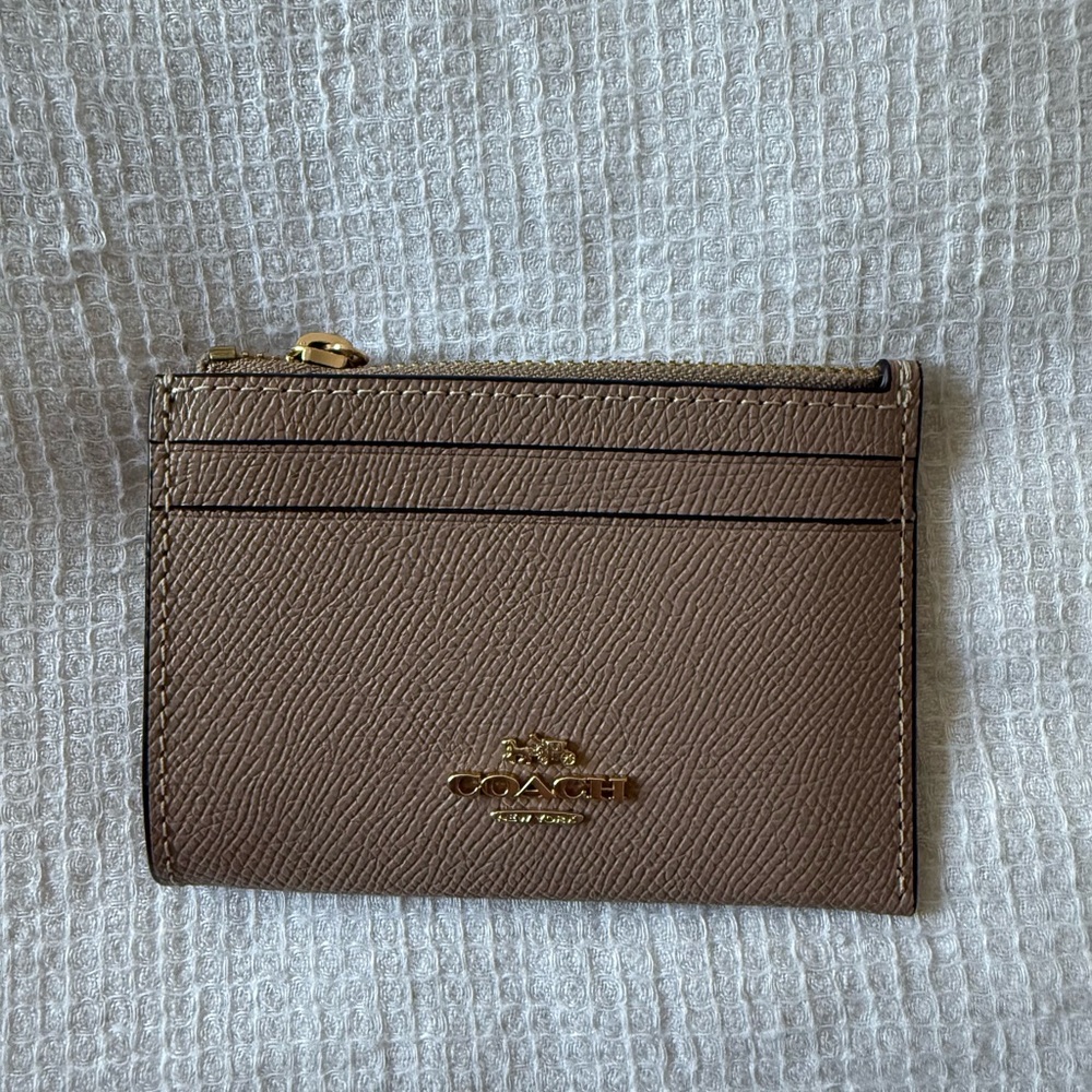 Coach Tan Card Holder with Gold Accent